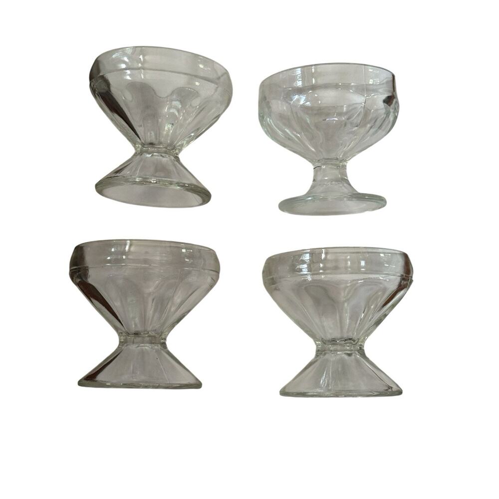 4 VTG Glass Footed Dessert Ice Cream‎ Pudding Sherbet Cups Family Gathering READ